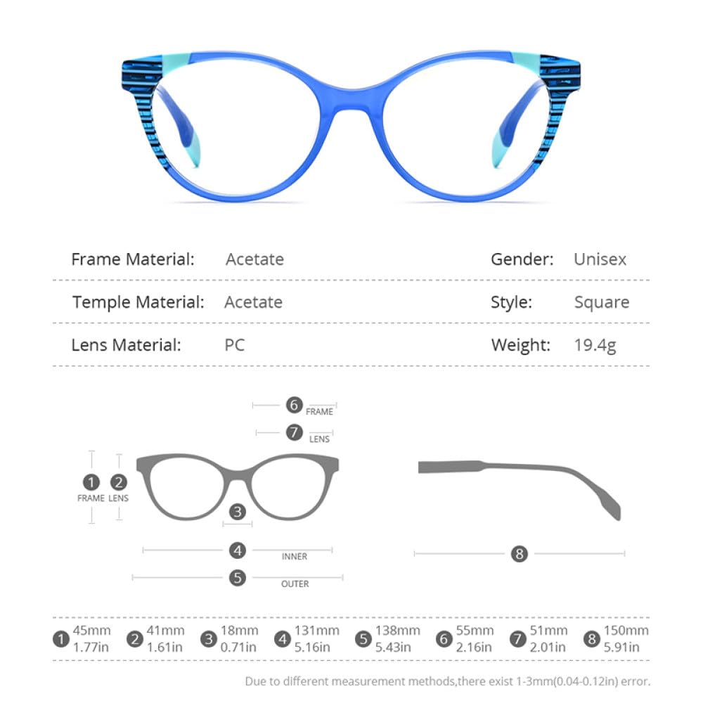 MUTYNE Mehrfarbige Acetat-Brillengestelle für Herren, Retro, quadratisch, für Damen und Herren
