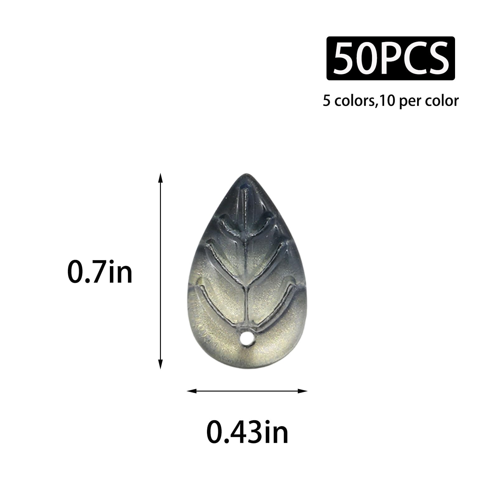 50 cuentas de hoja de cristal transparente, cuentas de hojas de cristal para hacer joyas, dijes de hojas para manualidades, aretes, pulseras (5 colores)
