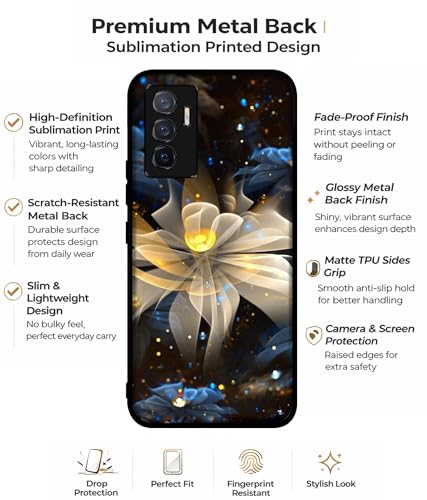 Image of Art Flower Design Premium 2D Printed Metal Back Case Cover for Vivo V23E 5G / Y75 4G, Multicolor