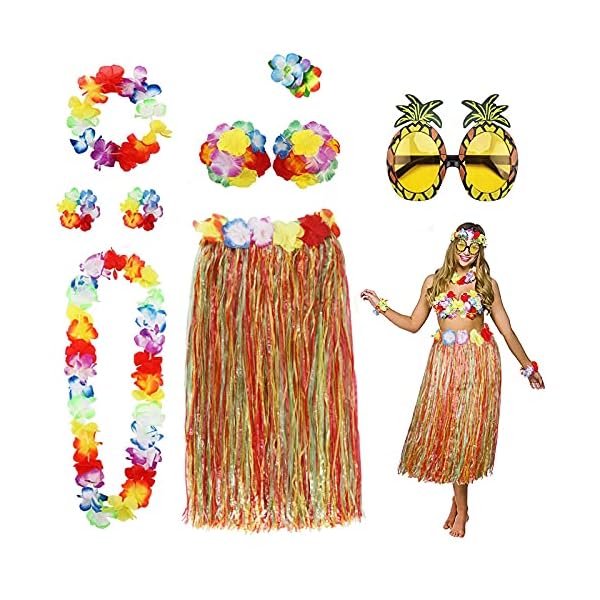 Phogary 8 pack hula skirt costume kit for hawaii luau party