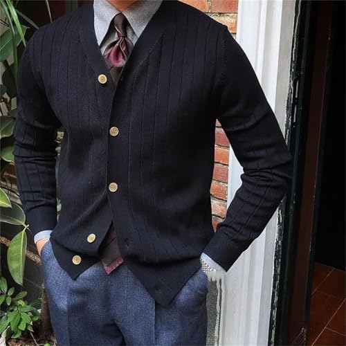 Men's Winter Business Casual V Neck Cardigan Solid Knit Sweatercoat Male Slim Fit Knitted Sweater Tops4
