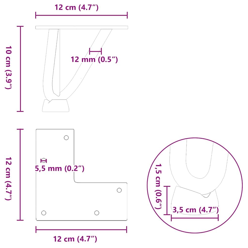 Nogi do włosów do stolika kawowego, zestaw 4 sztuk, czarne, 10 cm, masywna stal, regulowana, stabilna podstawa meblowa, design "zrób to sam", część zamienna
