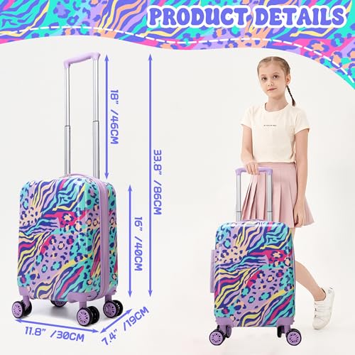 Image of Kids Carry on Luggage Sets 2 Piece Rolling Suitcases for Girls Women with Wheels Suitcase with Travel Pillow Airplane Approved