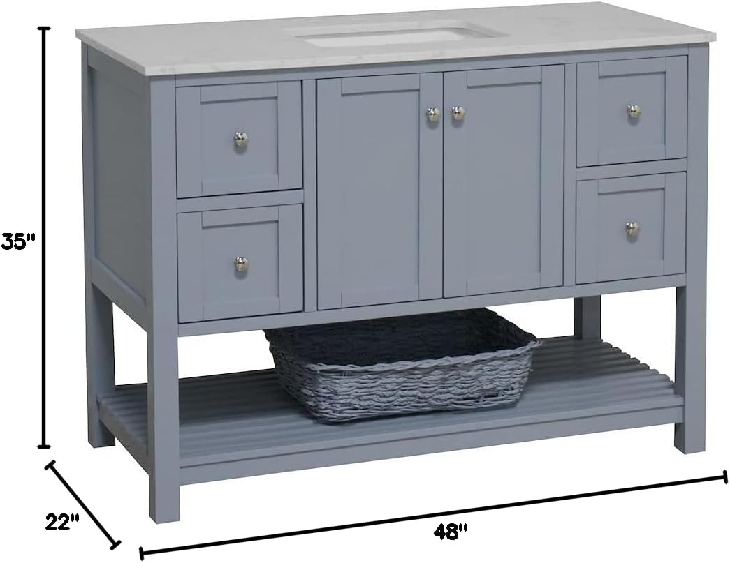 Lakeshore 48-inch Bathroom Vanity (Engineered Carrara/Powder Blue): Includes Powder Blue Cabinet with Engineered Carrara Countertop and White Ceramic Sink