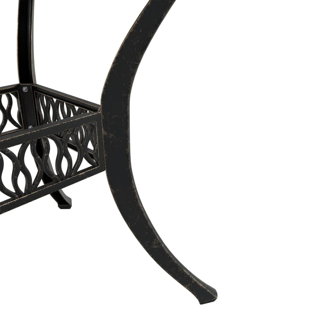 Stół ogrodowy z brązu, odlew aluminiowy, Ø 90 x 75 cm, stół tarasowy z otworem na parasol, stół balkonowy do ogrodu, na patio, kemping, stabilny stolik pomocniczy do jedzenia i pikniku