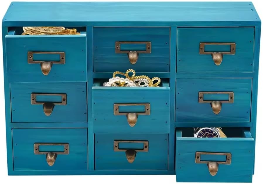 9 Drawers Apothecary Cabinet with Drawers Tabletop Apothecary Chests Wooden Desk Drawer Organizer Medicine Vintage Furniture