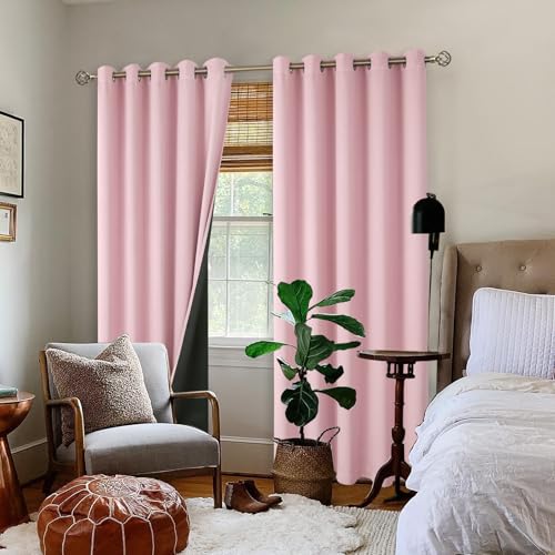 BGment Baby Pink 100% Blackout Curtains for Nursery Bedroom 84 Inch Length 2 Panels, Thermal Insulated Full Light Blocking Grommet Noise Cancelling Window Curtains for Girls Room, 60 Inch Wide Each