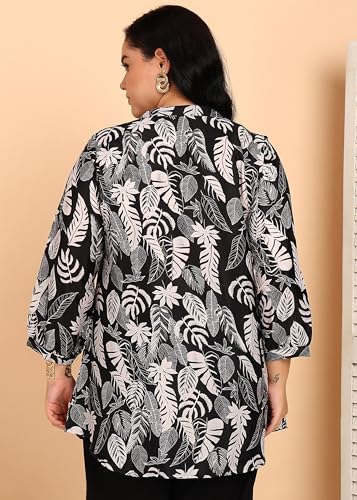 Image of Yash Gallery Women's Wrinkle Free Printed Short Kurti Mandarin Collar with Pintuck Pleats 3 /4th Sleeve