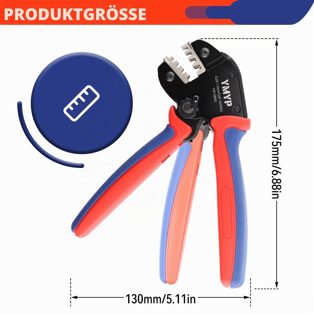Crimpzange Stecker Set inkl 590 Teile JST-SM Kit - (0,25-1,5mm²) - Crimpzange für AMP-TE 2,8/4,0/4,8/6,3 JST-SM2,54/XH2,54/VH3,96 & Molex