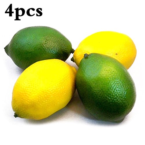 4pcs Decorative Artificial Yellow & Green Lemon Fake Fruit Decor Home House Kitchen