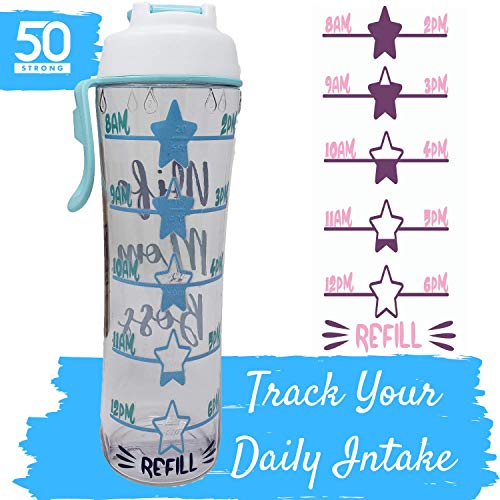 image for 50 Strong BPA Free Reusable Water Bottle with Time Marker - Motivation