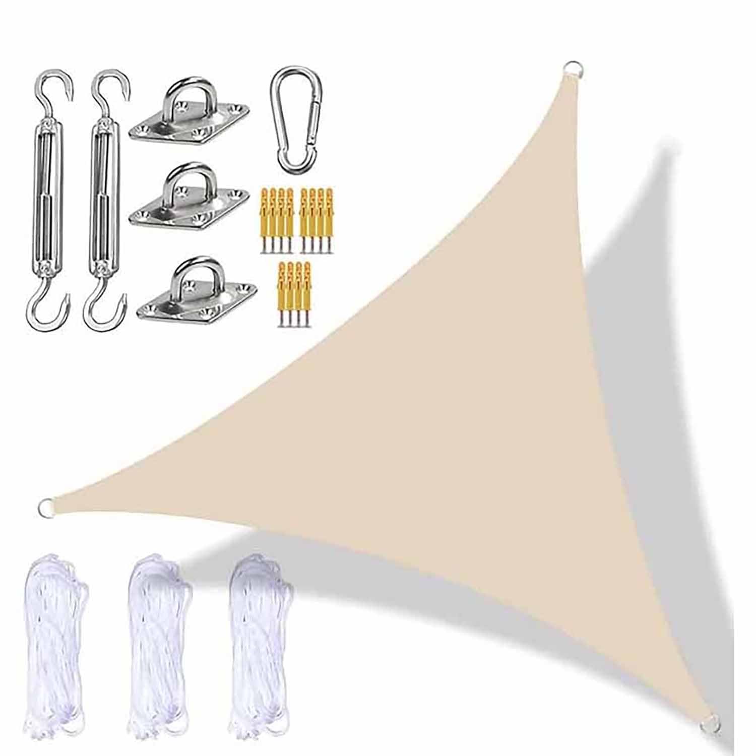 Voile d'ombrage imperméable triangulaire 2,4m avec kit de fixation pour jardin