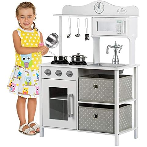 Kinderplay Large Wooden Vintage Toy Kitchen - Kids Wooden Kitchen Set, Play Kitchen Set Pretend Play, Cooking Role, Play Kitchen with LED Light model GS0058 Cover