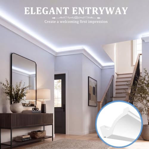 Image of Pushglossy 8 Pcs Oblique Style 47.24 inch(Total 31.5 Ft) Ceiling Crown Molding with LED Duct Kit for Seamless Ambient Waterproof Lighting Channel for Easy LED Trim Moulding Strip Installation
