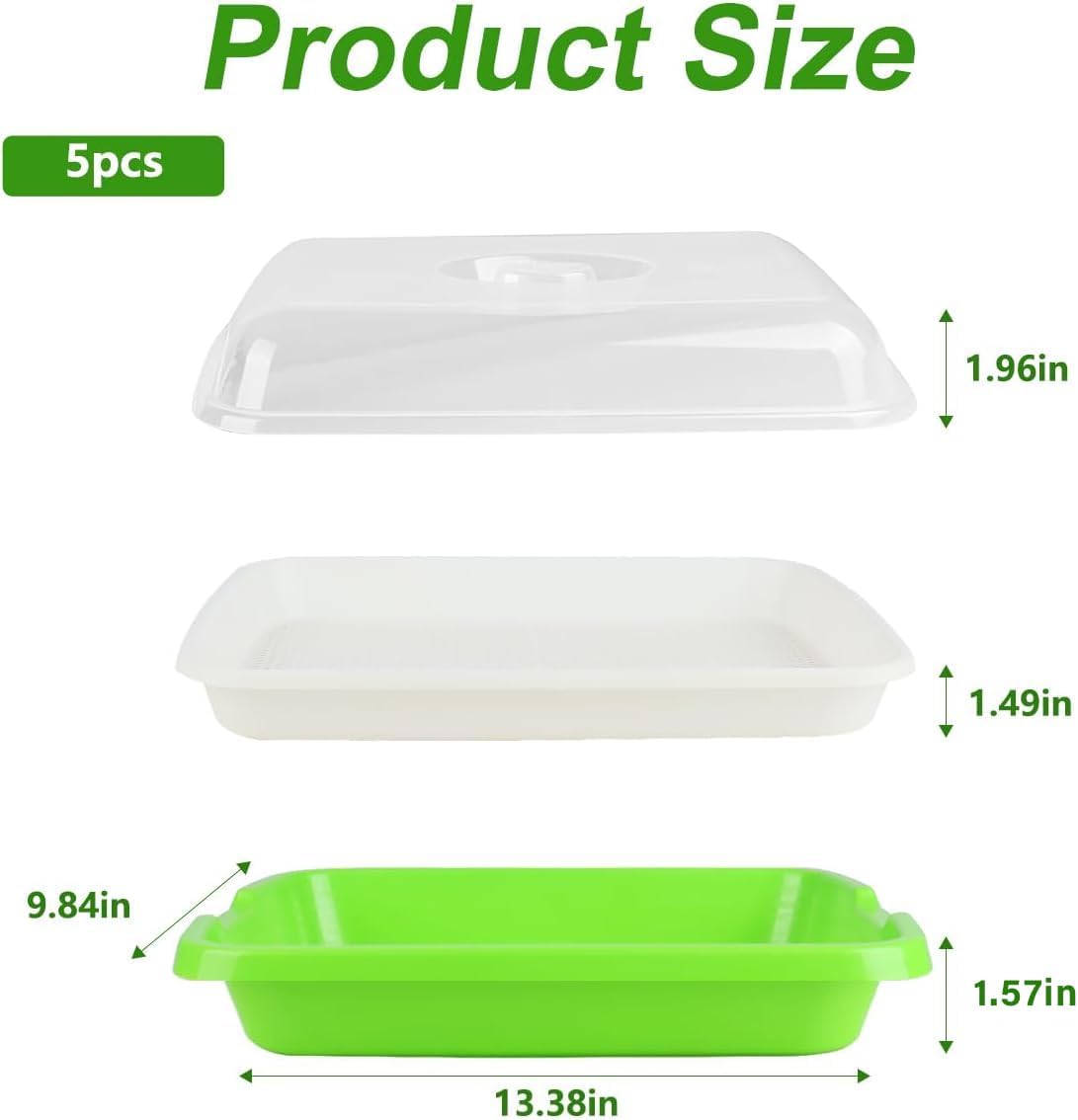 Seed Sprouting Tray, 5 Packs Microgreens Growing Trays Big Capacity Sprouts Growing Kit Soil-Free Sprouter Tray for Sprouting Seeds, Beans, Wheatgrass (with Lids)
