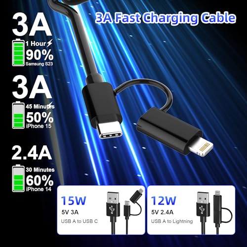 Image of USB to USB-C and Lightning Cable Combo 2 in 1 Coiled Cable Support Apple Carplay & Android Auto [MFi & 3A Fast Charge & Data Sync] Coiled Lightning and USB C Cable for iPhone 17 /16 /15 /14 /13 /12 /Android