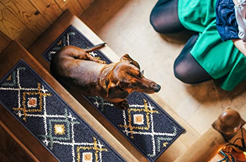 The Sofia Rugs Stair Treads For Wooden Steps - 28In X 9In Stair Treads For Staircase Steps - Blue Modern Stair Runners For Wooden Steps With Double Sided Tape - Set Of 13 - Aura #TOP3