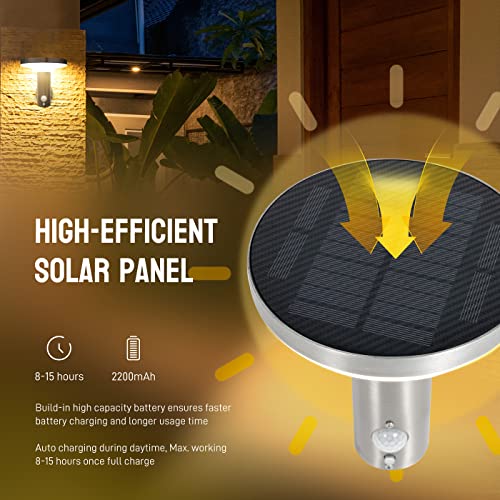 Yoolax Solar Porch Light Outdoor Wall Lights Motion Activated Security Light 1 Pack Auto On/Off Stainless Steel Solar Wall Sconces For House,Garage, Deck (Silver) #TOP2
