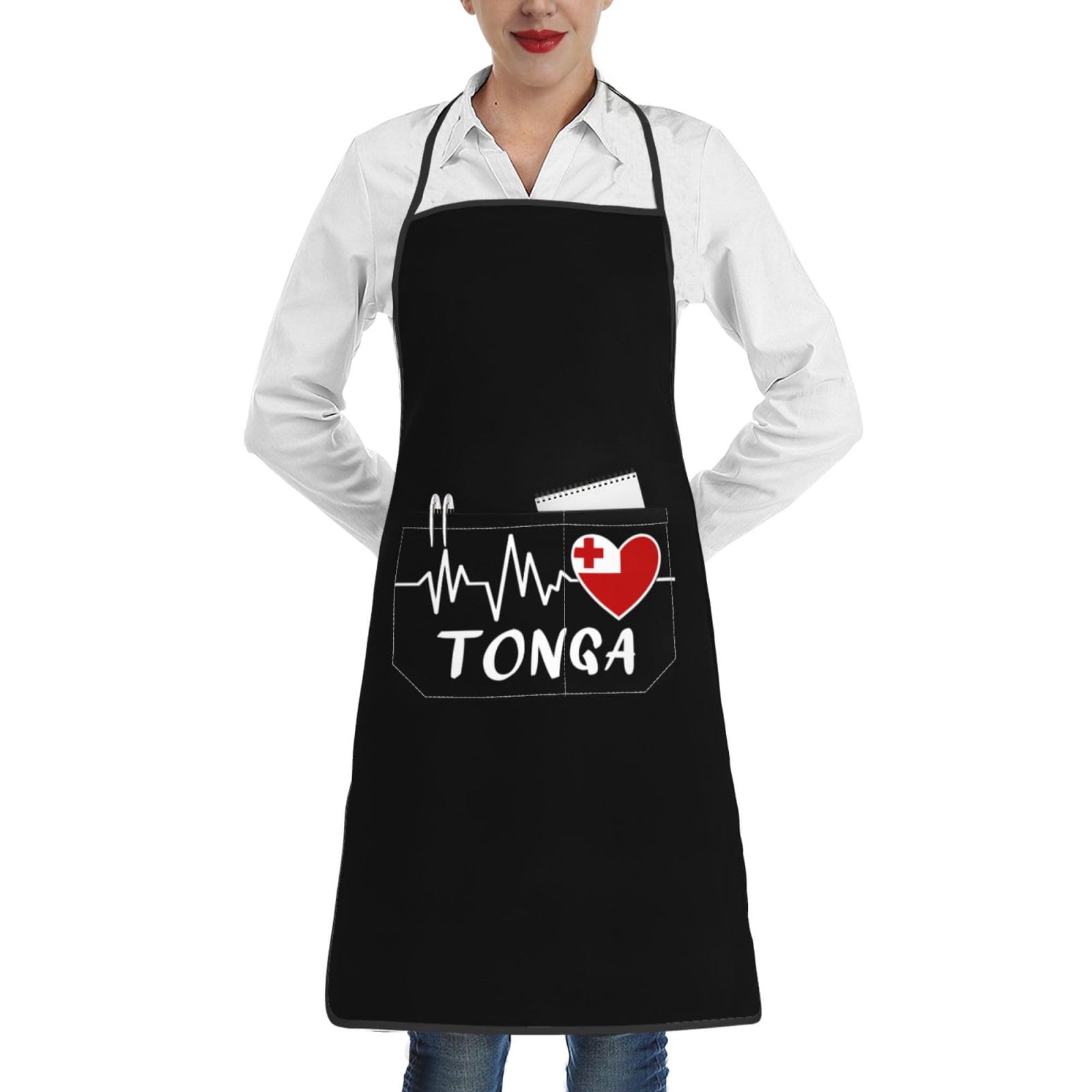 nopicsn Tonga Heartbeat Apron for cooking with Pockets Women Men Kitchen Chef Funny Aprons