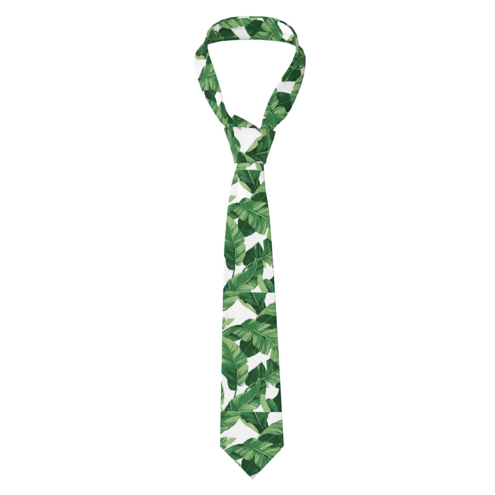 Peiyeety Corbata delgada para hombre con estampado de hojas de palma verdes, corbatas para boda, corbata para novio, padrinos de boda, misiones, bailes