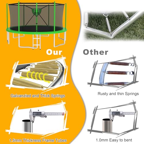 2025 Upgrade 1500LBS Outdoor Tranpoline for Kids and Adults 【Easy to Install & Built to Last】 10FT 12FT 14FT 16FT Recreational Tranpolines with Net, Basketball Hoop and Ladder, ASTM Approved