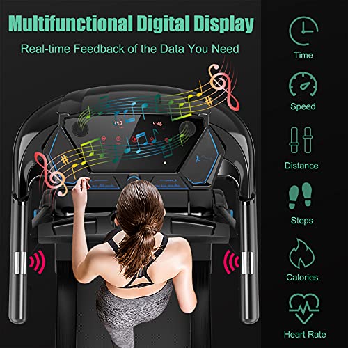 GYMAX Folding Treadmill, 2.25HP Electric Motorized Running Machine with Smart App Control, LED Touch Monitor, Bluetooth Speaker, Heart Rate Sensor, Home Gym Cardio Training Equipment - Image 3