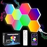Hervika 8 Pack DIY Hexagon LED Lights, Music Sync RGB Gaming Lights with APP Smart Wall Lights for Bedroom Living Room Decor