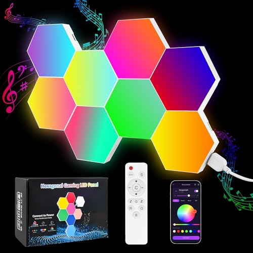 Image of 8 Pack DIY Hexagon LED Lights, Music Sync RGB Gaming Lights with APP Smart Wall Lights for Bedroom Living Room Decor