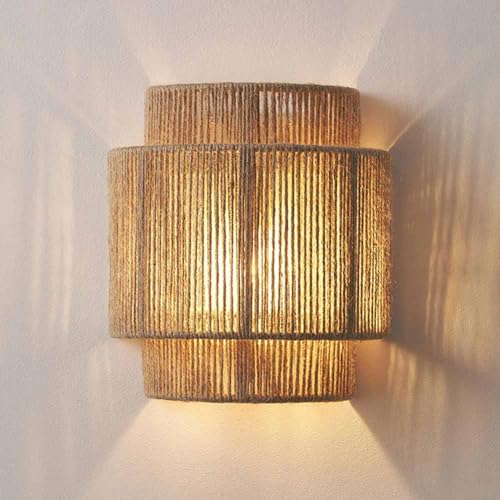 TRIVIDHA Aplique De Pared De Ratán Natural Cuerda De Cáñamo Lámparas De Pared Tejidas A Mano Iluminación De Montaje En Pared De Granja Rústica Cuadrada para Cocina Isla Restaurante Sala De Estar