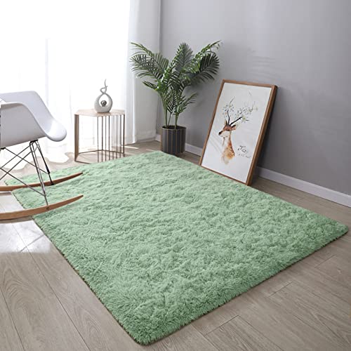 Dweike Super Soft Shaggy Rugs Fluffy Carpets, 3X5 Ft, Green Area Rug For Living Room Bedroom Girls Kids Room Nursery Home Decor, Non-Slip Plush Indoor Floor Bedside Rug, 3X5 Feet Green #TOP6