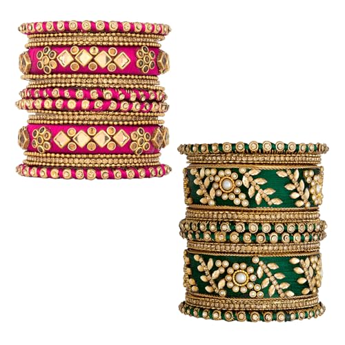 Image of Peora Silk Thread Kundan & Stone Studded Chuda Bangles Set Gift for Women