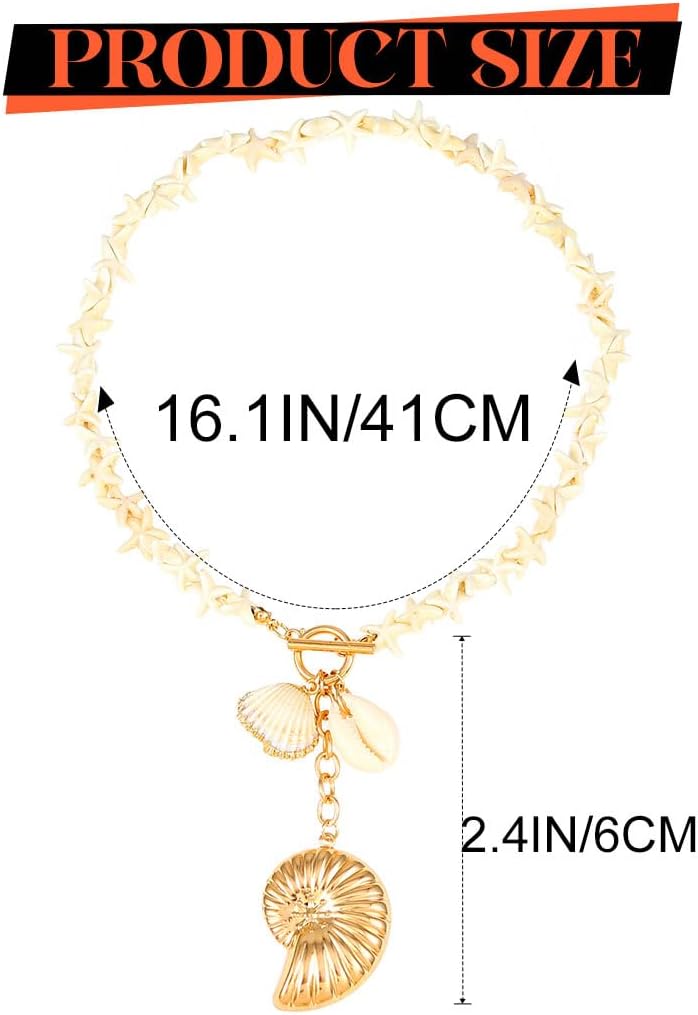 JONKY Boho Starfish Necklace Gold Seashell Pendant Necklaces Summer Ocean Neck Chain for Women - Image 4