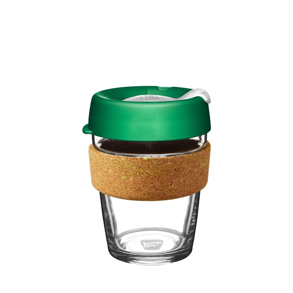 KeepCup Ace Range - Reusable Coffee Cup Tempered Glass and Recovered Tennis Ball Cork Band, Medium 12oz/340ml - Slam