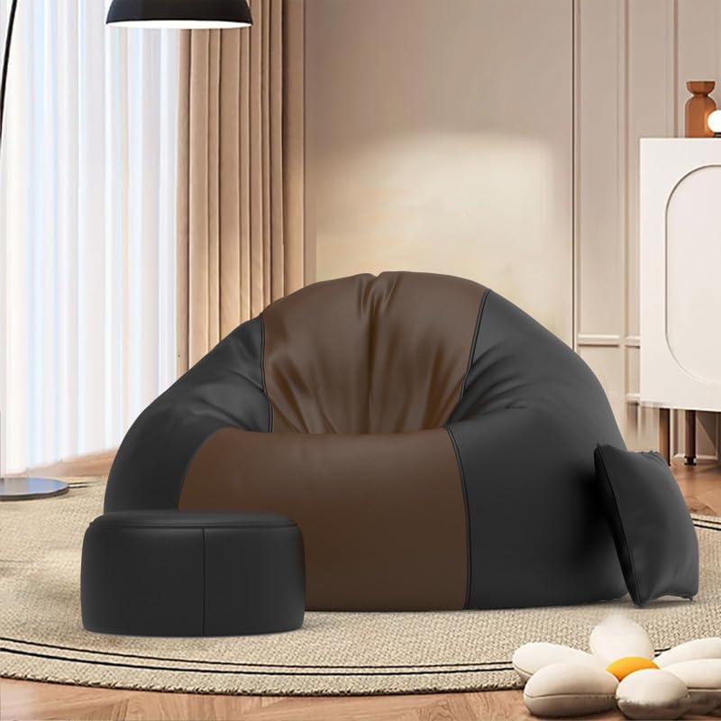 Image of Biggie Bean Bag Chair 5XL with Beans Filled-Duo Pop Sofa-Two Tone One Vibe-Crafted for Comfort-Styled for Elegance with Free Cushion & Footrest (Matching Color : Sofa, Mocha Brown Black)
