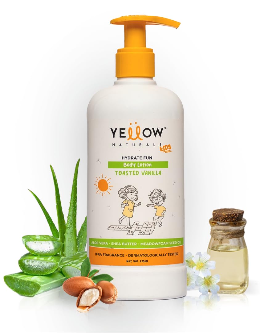 Yellow Naturals Kids Body Lotion for 4 to 12 yrs | 275 ml | Children's Organic Body Lotion , Moisturizes & Nourishes Skin of Kids, Aloe Vera, Shea Butter & Meadowfoam Seed Oil, Hydrate Fun (Toasted Vanilla)-picture-50