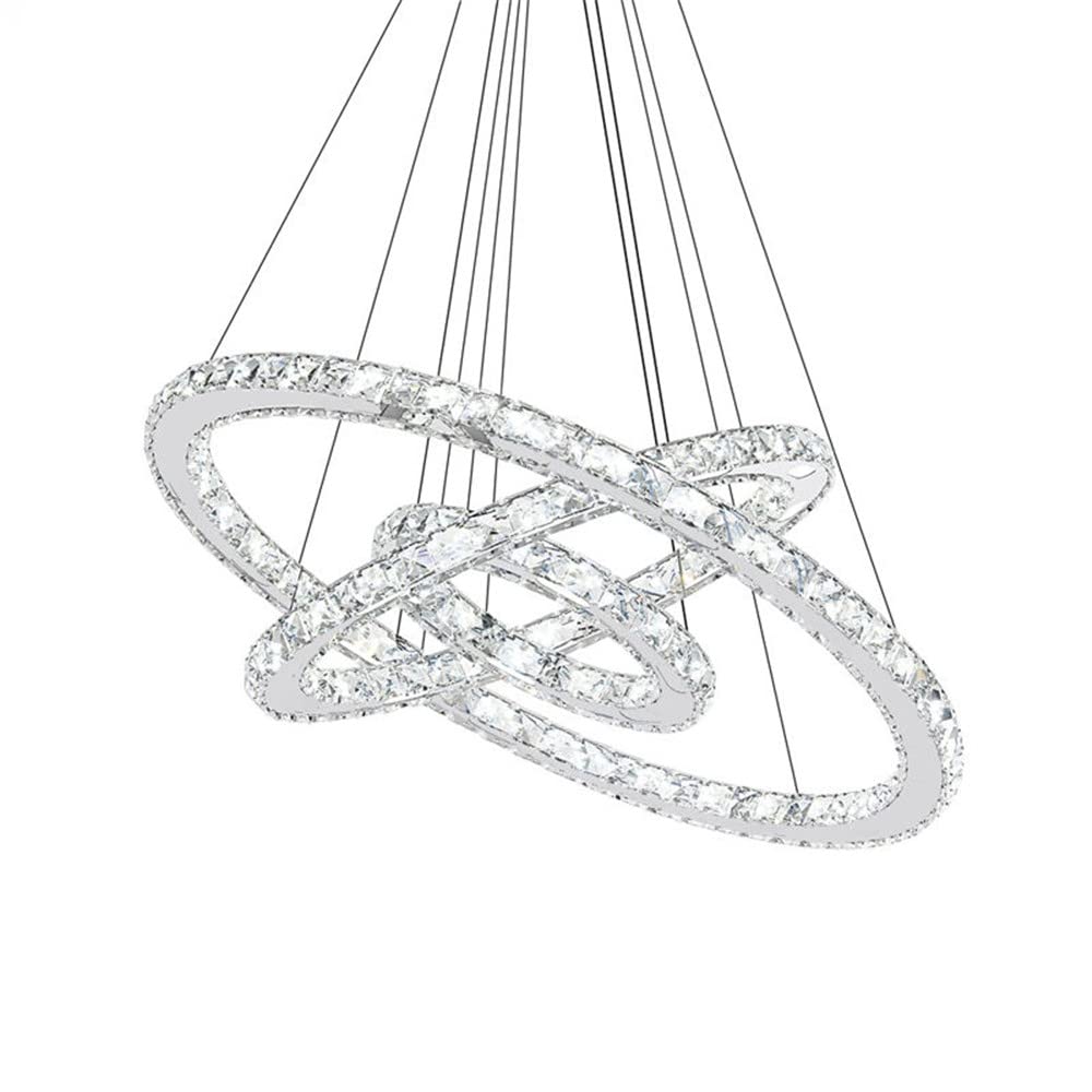 YRHome - Lampada a sospensione LED 96 W bianco freddo, lampadario regolabile in altezza, lampadario per sala da pranzo e soggiorno, moderno, tre anelli