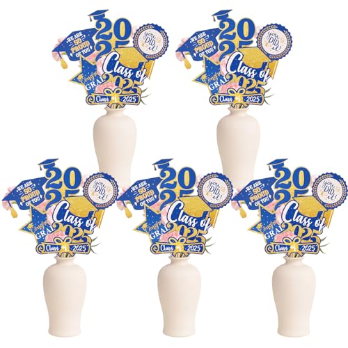 Zienlay 30 Pack Graduation Decorations 2025, Class of 2025 Grad Party Decorations - Blue and Gold Graduation Centerpieces Sticks for Tables, Grad Decor Supplies, Table Toppers for College High School