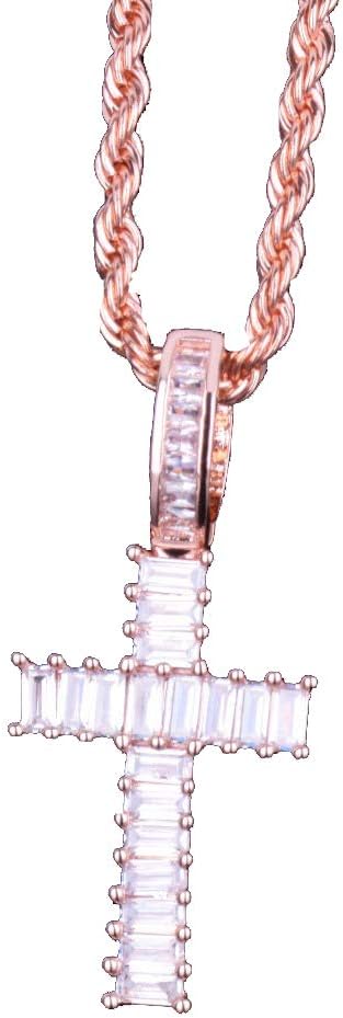 Iced Out Cross Pendant Necklace 18K Gold Plated Bling CZ Simulated Diamond Hip Hop Rapper Chain Necklace for Men Women