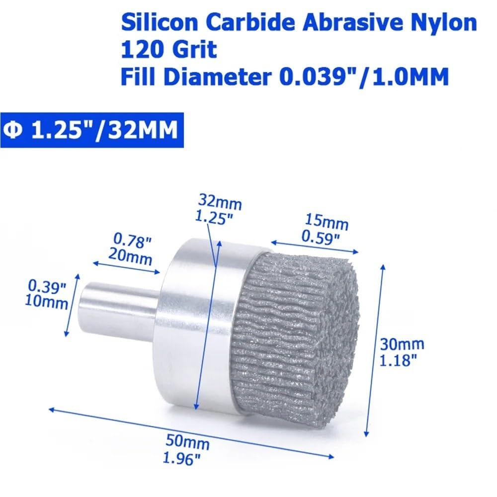 Accessori per trapano con spazzola metallica, Spazzola a tazza in nylon con filo di acciaio al carbonio abrasivo, carburo silicio, sbavatura pulita, multidimensione(32mm*120)