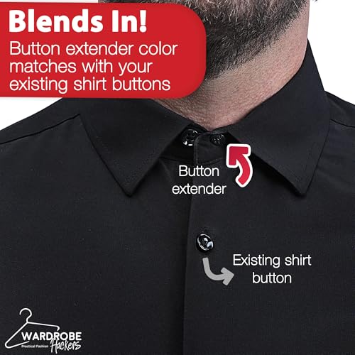 Image of Wardrobe Hackers Collar Extenders for Mens Shirts (Soft Elastic) Tight Neck Collar Relief - Expander Buttons for Dress Shirts