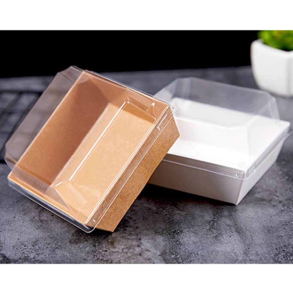 OUKEYI Set da 50 scatole per sandwich con coperchio trasparente, per torte, per muffin, formaggio, pasticceria, dessert, sushi, frutta, espositore per alimenti (carta kraft bianca)