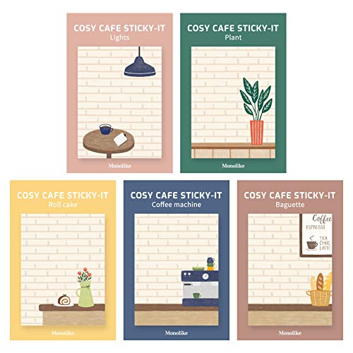 モノライク コージー カフェ スティッキー Cosy cafe sticky-it - 5セット粘着メモ用紙 50シートお互い違うデザイン5種セット