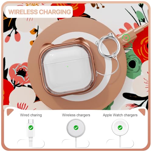 Coque AirPods 4 avec support téléphone étui transparent et or rose