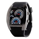 TONSEE Fashion Mens RPM Turbo Blue Flash LED Watch Gift Sports Watches Car Meter Dial (Black)
