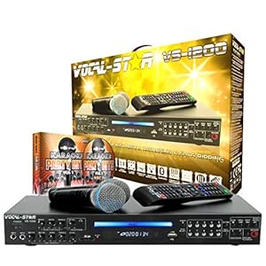 Vocal-Star Karaoke machine met microfoons, bluetooth, feestliedjes, opnames en puntnummers, zang, bas- en…