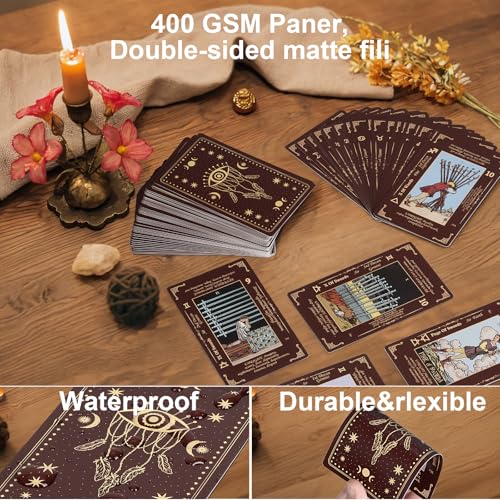 Image of MAKABEE Tarot Card Game, 78 Pieces Tarot Deck, Classic Tarot Cards for Beginners and Experts with Guide Book, Mindfulness and Self-Discovery Tool, Spiritual Gift for All Skill Levels, Red