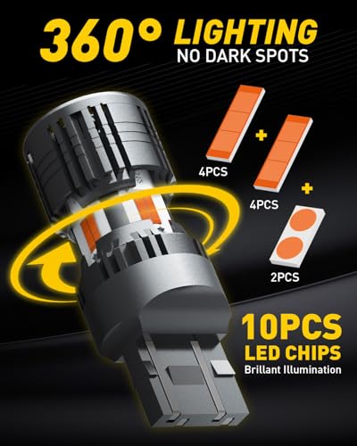 Image of AUXITO 2025 CANBUS 7440 7443 LED Bulbs Amber Yellow with Built-in Resistor Anti Hyper Flash 7440NA 7441 7444 7444NA W21W WY21W Error Free LED Front Rear Turn Signal Lights, Pack of 2
