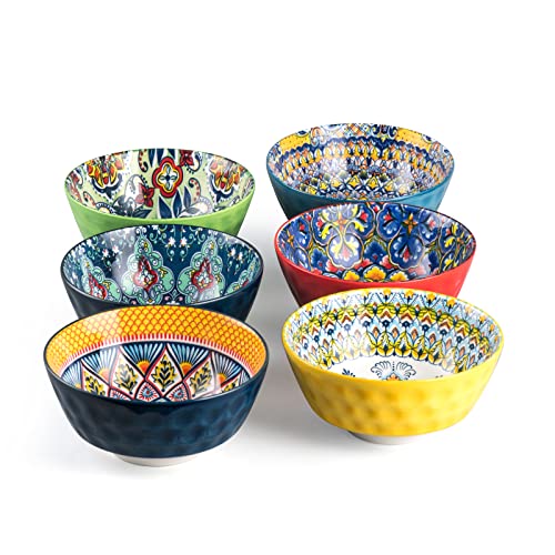 HENXFEN-LEAD-Ceramic-Cereal-Soup-Bowls-Set-of-6-25-Oz-Porcelain-Serving-Bowls-for-Dinner-Pasta-Salad-Oatmeal-Microwave-Dishware-Safe-Bohemian-Style HENXFEN LEAD Ceramic Cereal Soup Bowls Set of 6 25 Oz Porcelain Serving Bowls for Dinner Pasta Salad Oatmeal Microwave Dishware Safe Bohemian Style