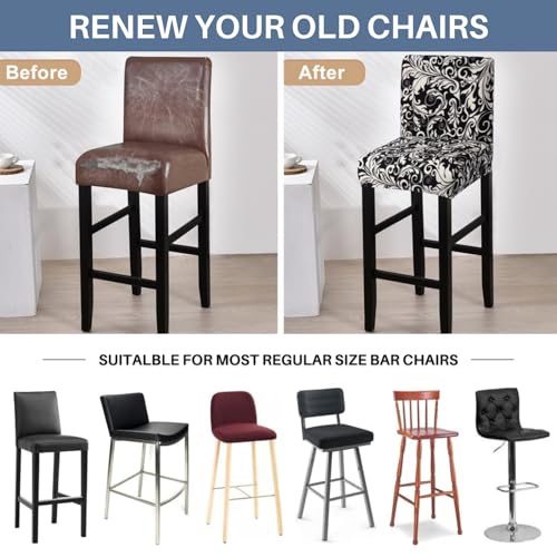 Image of SearchI Bar Stool Covers Set of 4, Stretch Washable Barstool Seat Covers, Counter Height Chair Covers for Kitchen Dining Room Cafe (Black Flower)