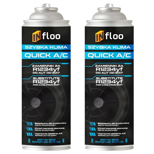 INfloo 2× Quick A/C R1234yf 185 g – Fluide Frigorigène pour Climatisation Automobile (dès 2017) + Gants